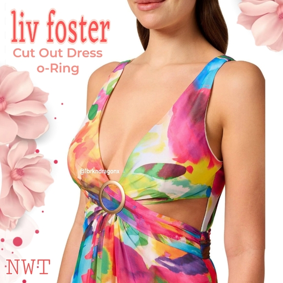 NWT Cut Out Dress Tropical Beach Tye-Die Floral Floor Length Dress A-Line Slit - Picture 8 of 16